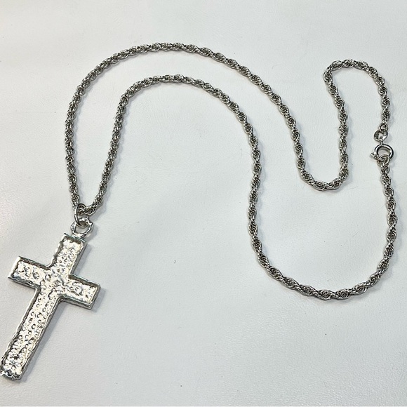 Mid Century Sterling Silver Cross Necklace Vintage - Picture 2 of 7